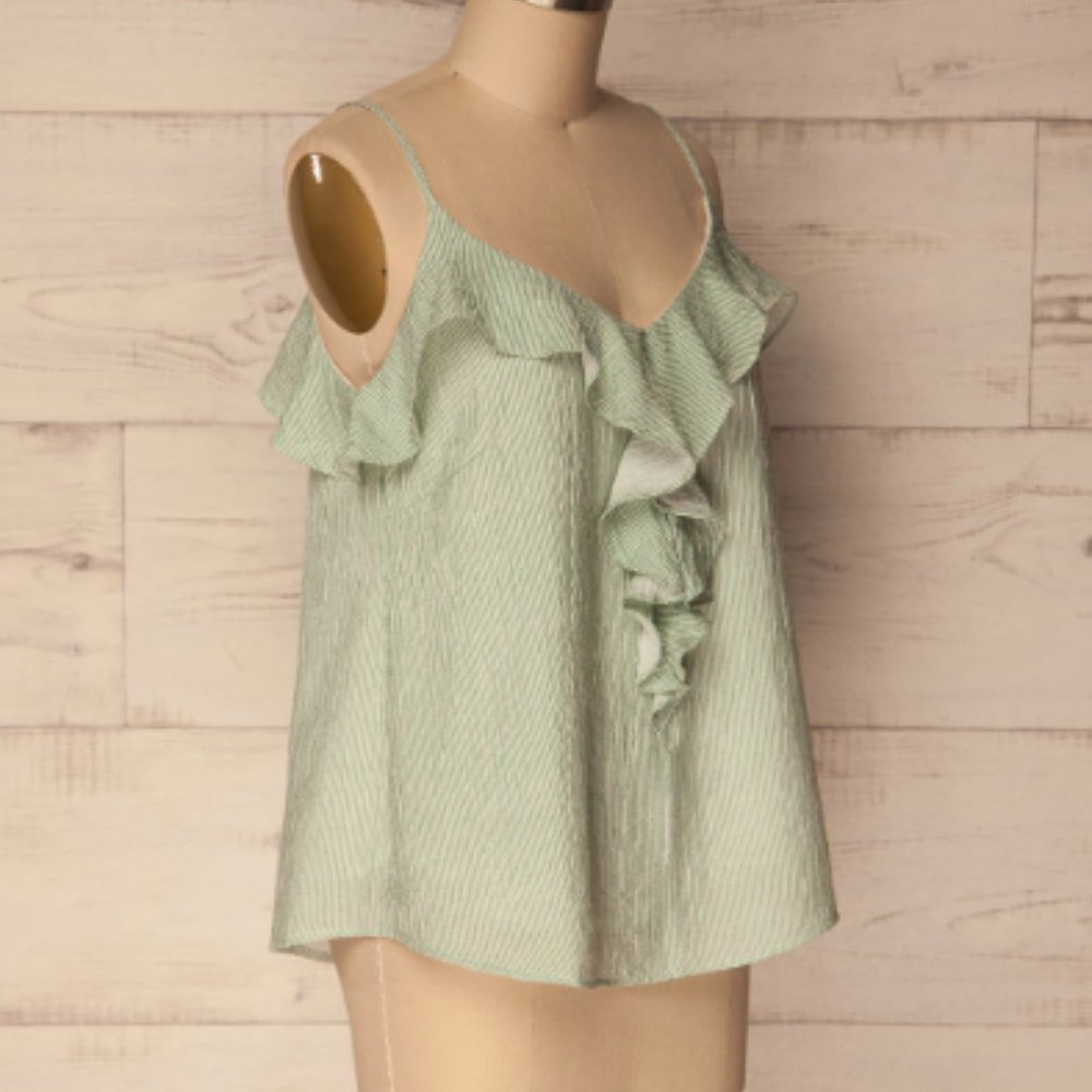 Green Striped Ruffled Top - Picture 4 of 8